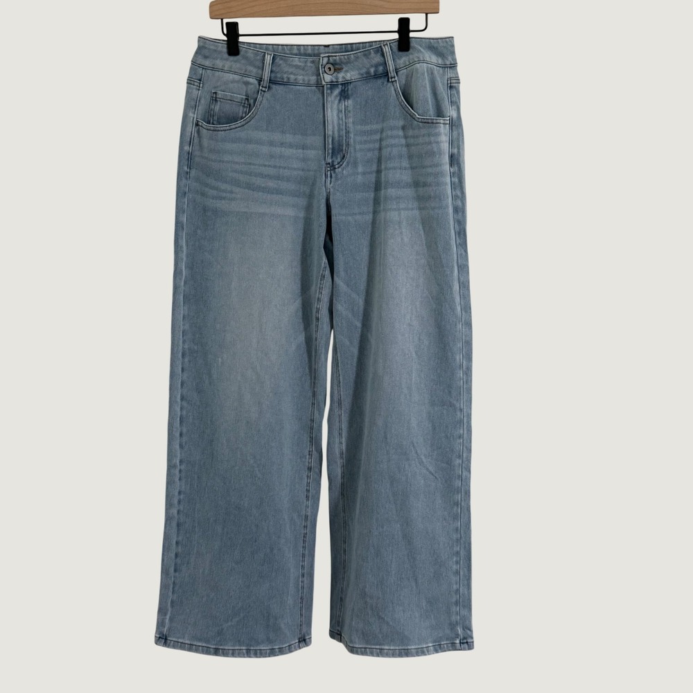 Halara Wide Leg Jeans Women L Light Blue Hi Rise Stretch Denim Baggy Casual Y2K